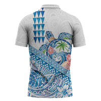 Hawaiian Abstract Sea Turtle Zipper Polo Shirt Polynesian Tapa Art and Kakau Tattoo White WaterColor LT03 - Polynesian Pride