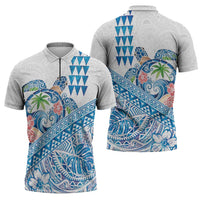 Hawaiian Abstract Sea Turtle Zipper Polo Shirt Polynesian Tapa Art and Kakau Tattoo White WaterColor LT03 - Polynesian Pride