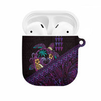Hawaiian Abstract Sea Turtle AirPods Case Polynesian Tapa Art and Kakau Tattoo Purple WaterColor LT03 Black - Polynesian Pride