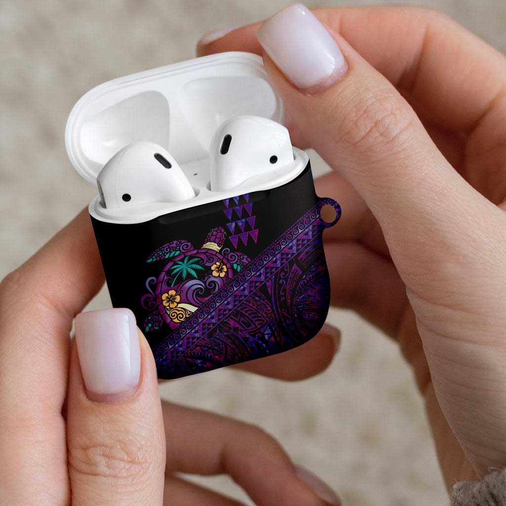 Hawaiian Abstract Sea Turtle AirPods Case Polynesian Tapa Art and Kakau Tattoo Purple WaterColor LT03 - Polynesian Pride
