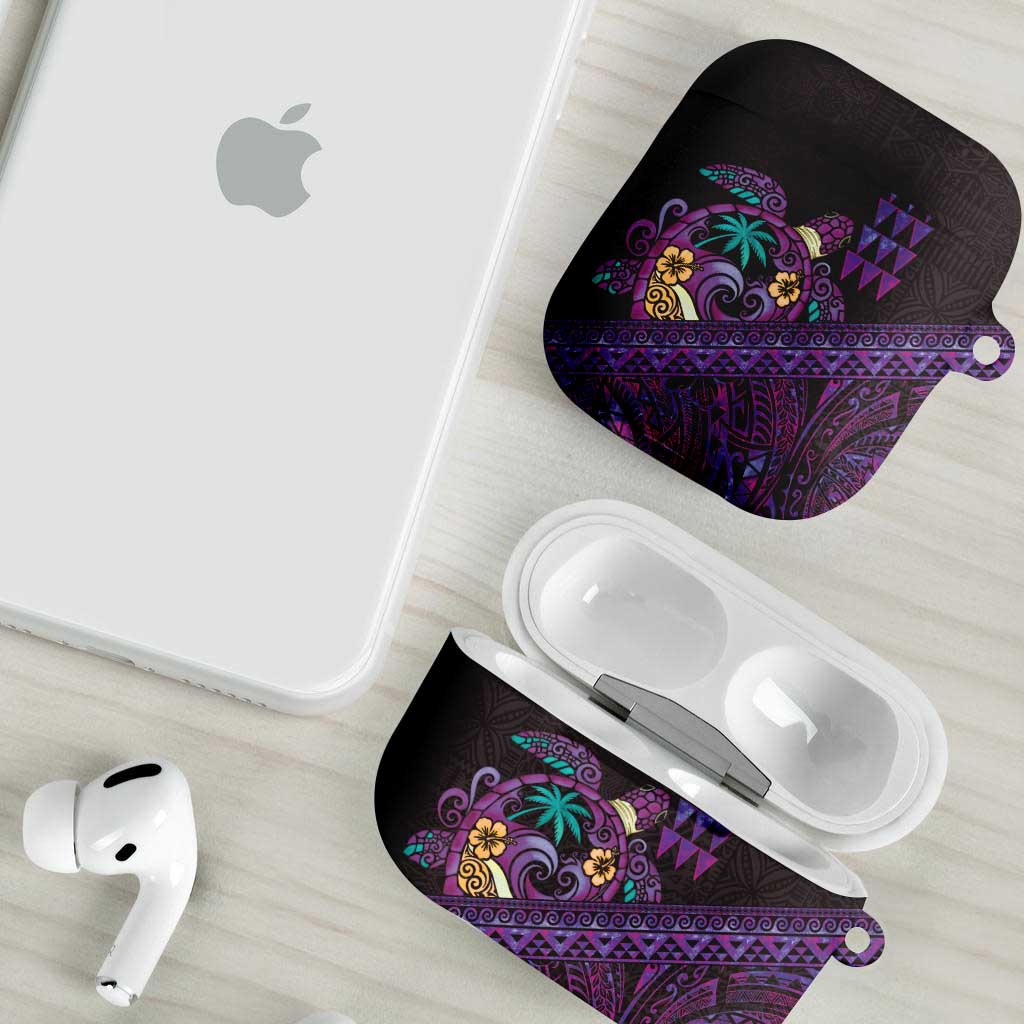Hawaiian Abstract Sea Turtle AirPods Case Polynesian Tapa Art and Kakau Tattoo Purple WaterColor LT03 - Polynesian Pride