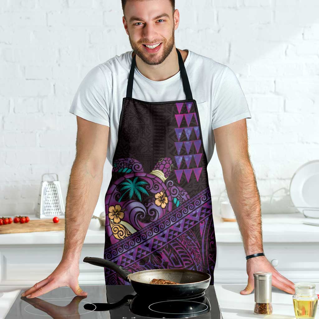 Hawaiian Abstract Sea Turtle Apron Polynesian Tapa Art and Kakau Tattoo Purple WaterColor LT03 - Polynesian Pride