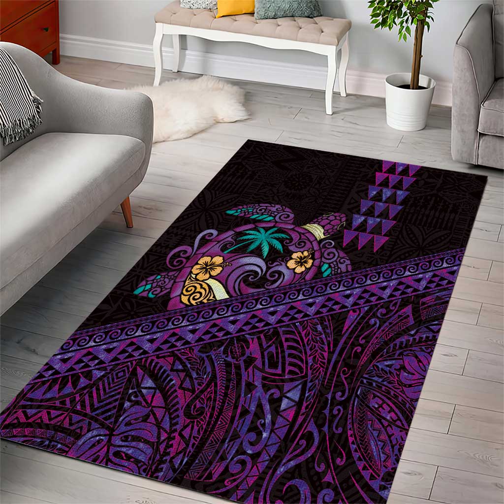 Hawaiian Abstract Sea Turtle Area Rug Polynesian Tapa Art and Kakau Tattoo Purple WaterColor LT03 - Polynesian Pride