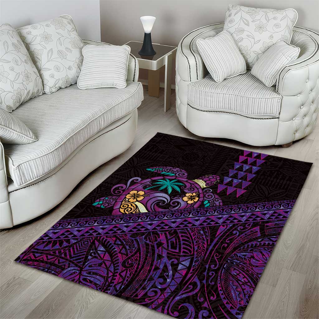 Hawaiian Abstract Sea Turtle Area Rug Polynesian Tapa Art and Kakau Tattoo Purple WaterColor LT03 - Polynesian Pride