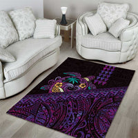 Hawaiian Abstract Sea Turtle Area Rug Polynesian Tapa Art and Kakau Tattoo Purple WaterColor LT03 - Polynesian Pride