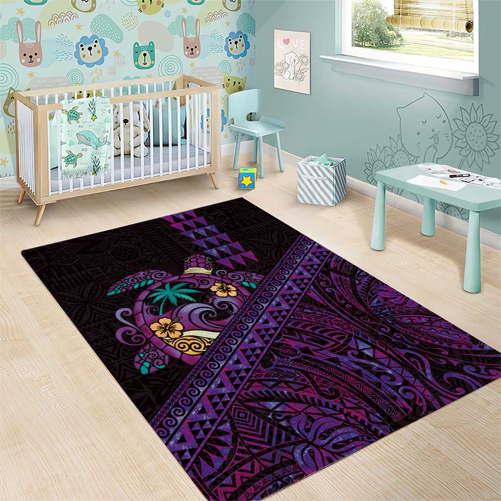 Hawaiian Abstract Sea Turtle Area Rug Polynesian Tapa Art and Kakau Tattoo Purple WaterColor LT03 - Polynesian Pride