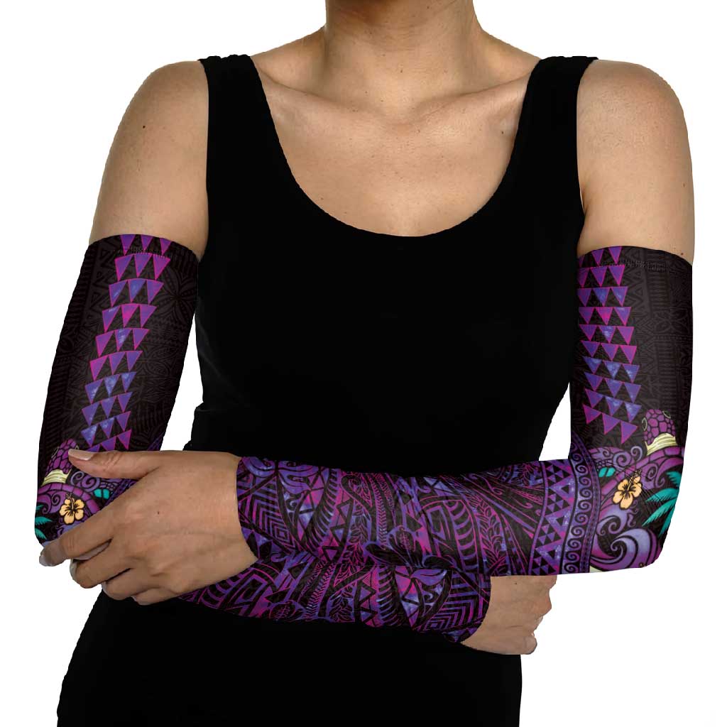 Hawaiian Abstract Sea Turtle Arm Sleeves Polynesian Tapa Art and Kakau Tattoo Purple WaterColor LT03 - Polynesian Pride