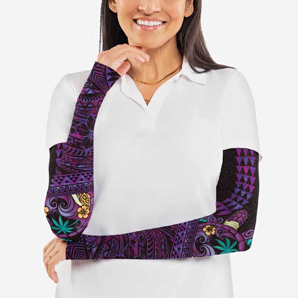 Hawaiian Abstract Sea Turtle Arm Sleeves Polynesian Tapa Art and Kakau Tattoo Purple WaterColor LT03 - Polynesian Pride
