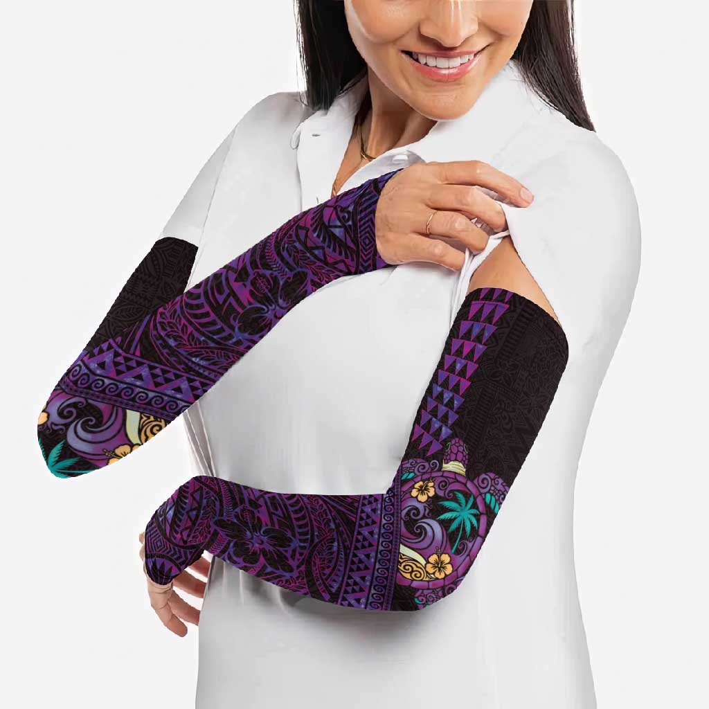 Hawaiian Abstract Sea Turtle Arm Sleeves Polynesian Tapa Art and Kakau Tattoo Purple WaterColor LT03 - Polynesian Pride