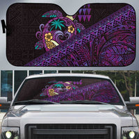 Hawaiian Abstract Sea Turtle Auto Sun Shade Polynesian Tapa Art and Kakau Tattoo Purple WaterColor LT03 Black - Polynesian Pride
