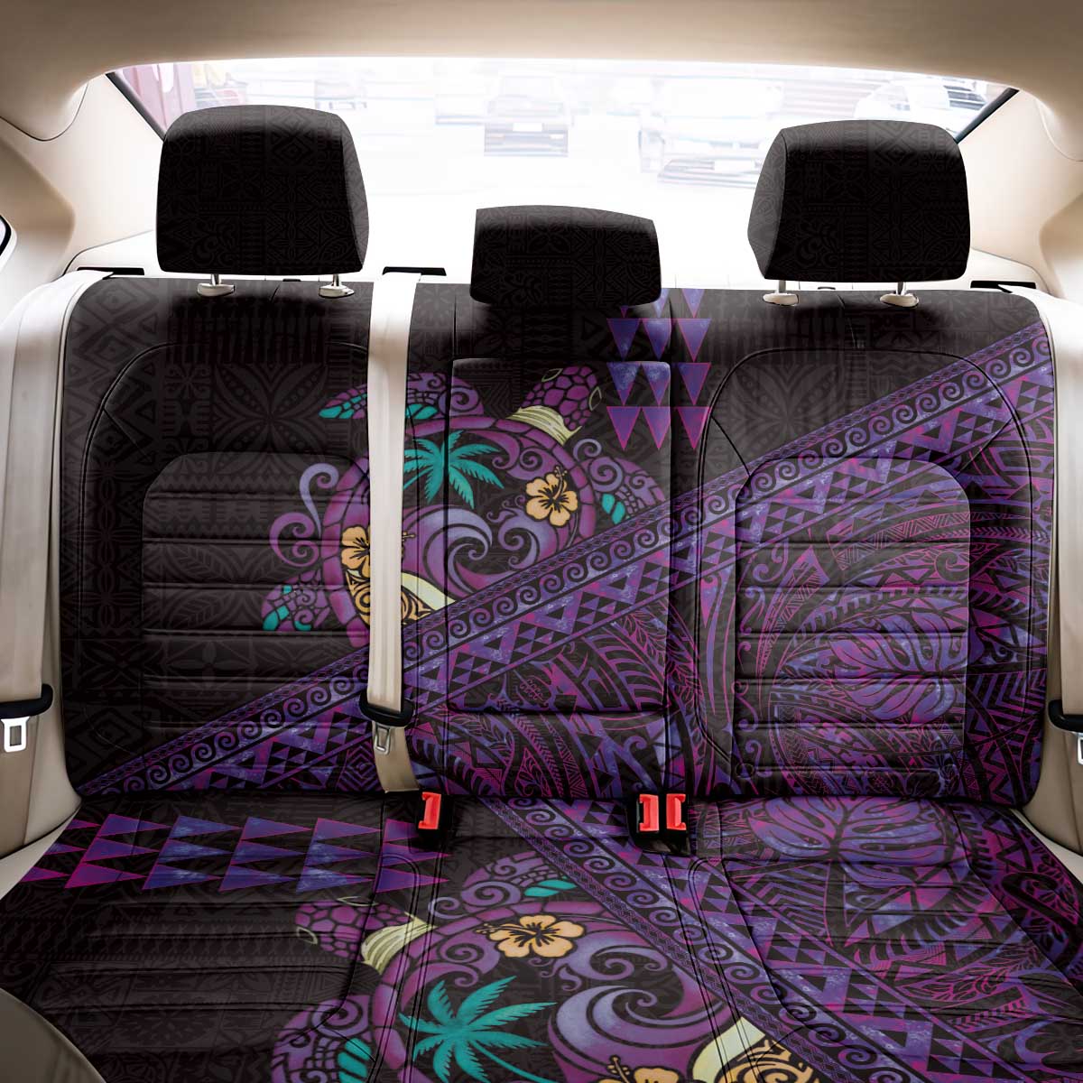 Hawaiian Abstract Sea Turtle Back Car Seat Cover Polynesian Tapa Art and Kakau Tattoo Purple WaterColor LT03 - Polynesian Pride