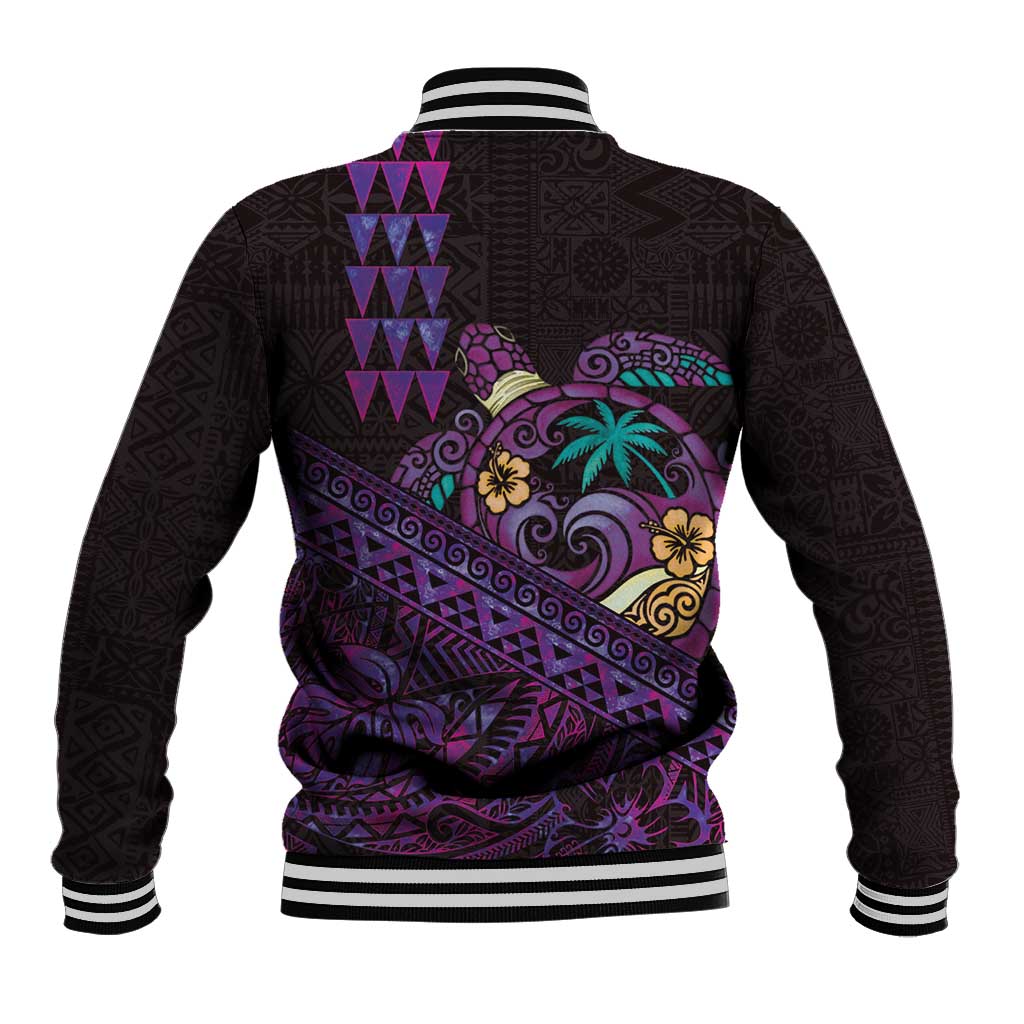 Hawaiian Abstract Sea Turtle Baseball Jacket Polynesian Tapa Art and Kakau Tattoo Purple WaterColor LT03 - Polynesian Pride