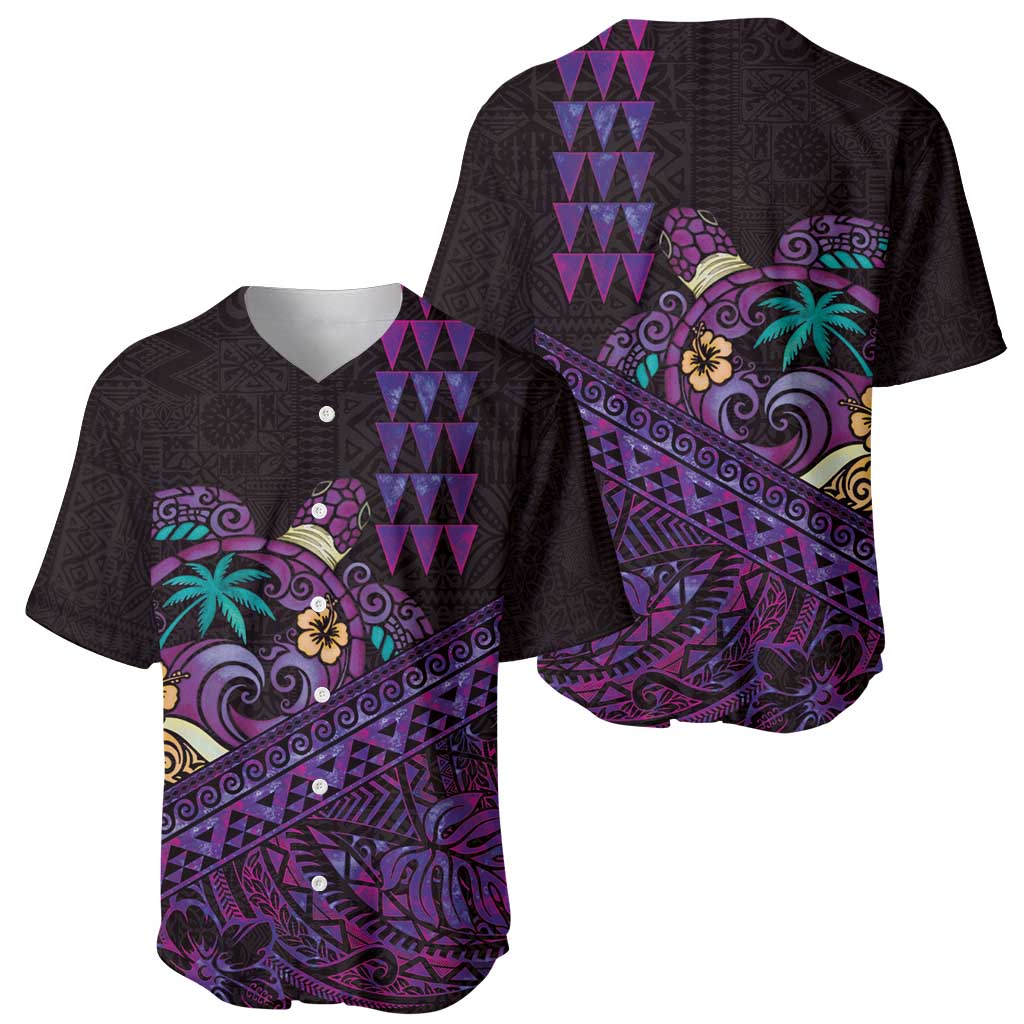 Hawaiian Abstract Sea Turtle Baseball Jersey Polynesian Tapa Art and Kakau Tattoo Purple WaterColor LT03 - Polynesian Pride