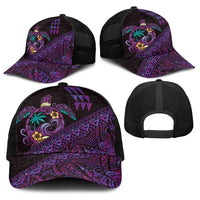 Hawaiian Abstract Sea Turtle Baseball Net Cap Polynesian Tapa Art and Kakau Tattoo Purple WaterColor LT03 - Polynesian Pride