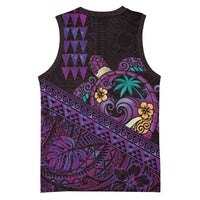 Hawaiian Abstract Sea Turtle Basketball Jersey Polynesian Tapa Art and Kakau Tattoo Purple WaterColor LT03 - Polynesian Pride