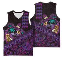 Hawaiian Abstract Sea Turtle Basketball Jersey Polynesian Tapa Art and Kakau Tattoo Purple WaterColor LT03 - Polynesian Pride