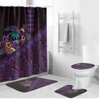 Hawaiian Abstract Sea Turtle Bathroom Set Polynesian Tapa Art and Kakau Tattoo Purple WaterColor LT03 Bathroom Set (4 pcs) Black - Polynesian Pride