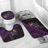 Hawaiian Abstract Sea Turtle Bathroom Set Polynesian Tapa Art and Kakau Tattoo Purple WaterColor LT03 Mat Set Only (3 pcs) One Size Black - Polynesian Pride