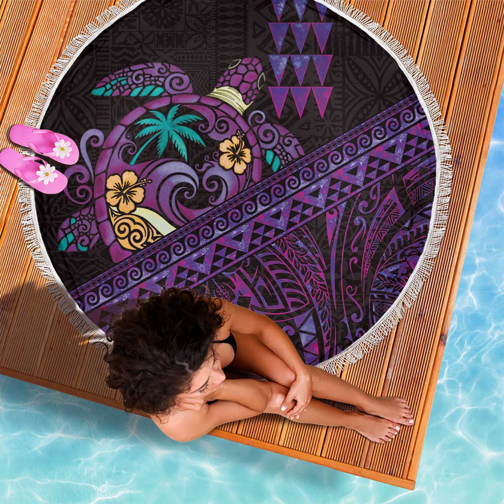Hawaiian Abstract Sea Turtle Beach Blanket Polynesian Tapa Art and Kakau Tattoo Purple WaterColor LT03 - Polynesian Pride