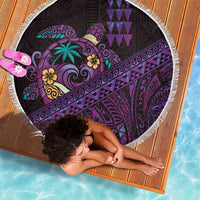 Hawaiian Abstract Sea Turtle Beach Blanket Polynesian Tapa Art and Kakau Tattoo Purple WaterColor LT03 - Polynesian Pride