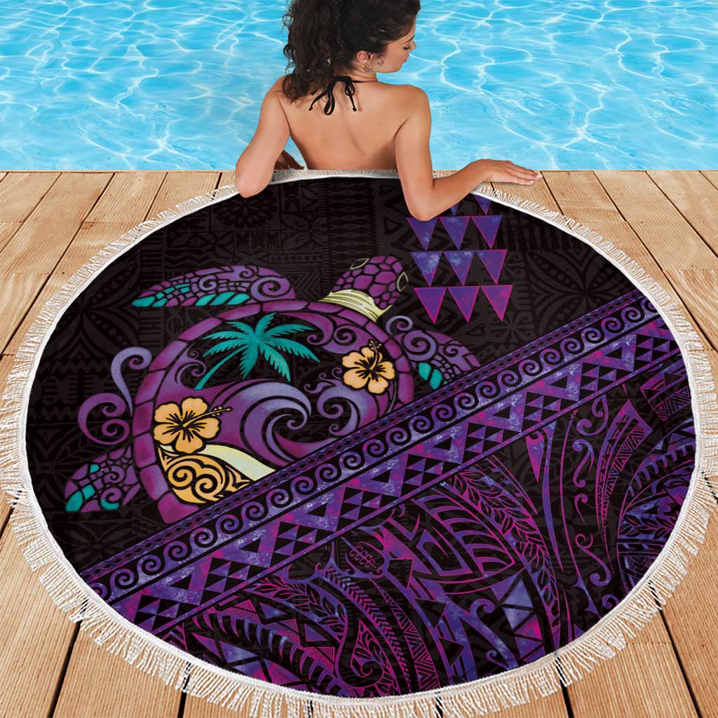 Hawaiian Abstract Sea Turtle Beach Blanket Polynesian Tapa Art and Kakau Tattoo Purple WaterColor LT03 - Polynesian Pride