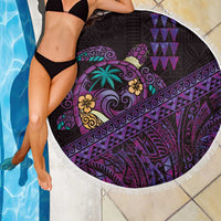 Hawaiian Abstract Sea Turtle Beach Blanket Polynesian Tapa Art and Kakau Tattoo Purple WaterColor LT03 - Polynesian Pride