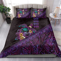 Hawaiian Abstract Sea Turtle Bedding Set Polynesian Tapa Art and Kakau Tattoo Purple WaterColor LT03 - Polynesian Pride