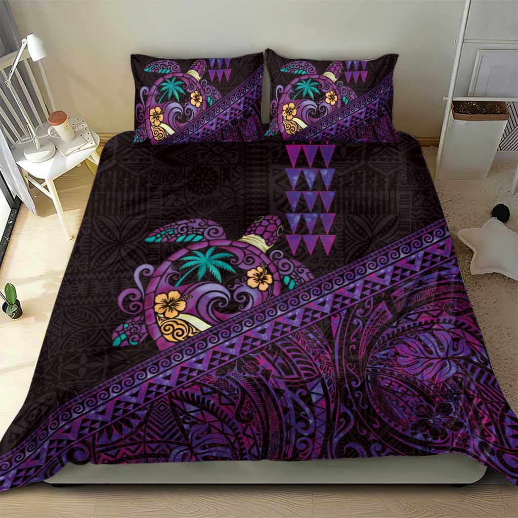 Hawaiian Abstract Sea Turtle Bedding Set Polynesian Tapa Art and Kakau Tattoo Purple WaterColor LT03 - Polynesian Pride