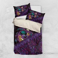 Hawaiian Abstract Sea Turtle Bedding Set Polynesian Tapa Art and Kakau Tattoo Purple WaterColor LT03 US Twin 172cm x 218cm Black - Polynesian Pride