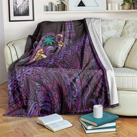 Hawaiian Abstract Sea Turtle Blanket Polynesian Tapa Art and Kakau Tattoo Purple WaterColor LT03 Black - Polynesian Pride