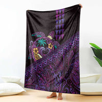 Hawaiian Abstract Sea Turtle Blanket Polynesian Tapa Art and Kakau Tattoo Purple WaterColor LT03 - Polynesian Pride