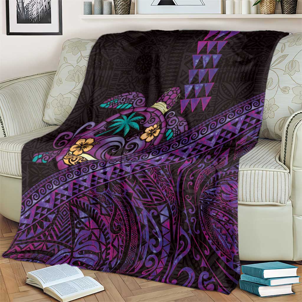Hawaiian Abstract Sea Turtle Blanket Polynesian Tapa Art and Kakau Tattoo Purple WaterColor LT03 - Polynesian Pride