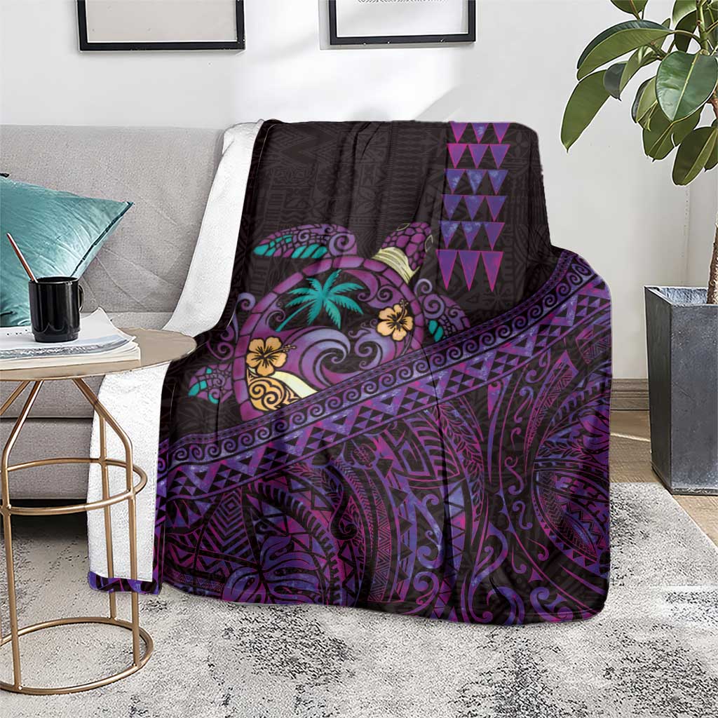 Hawaiian Abstract Sea Turtle Blanket Polynesian Tapa Art and Kakau Tattoo Purple WaterColor LT03 - Polynesian Pride