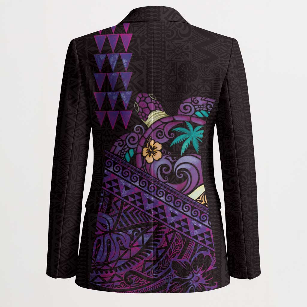 Hawaiian Abstract Sea Turtle Blazer Polynesian Tapa Art and Kakau Tattoo Purple WaterColor LT03 - Polynesian Pride