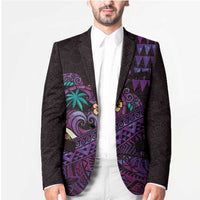 Hawaiian Abstract Sea Turtle Blazer Polynesian Tapa Art and Kakau Tattoo Purple WaterColor LT03 - Polynesian Pride