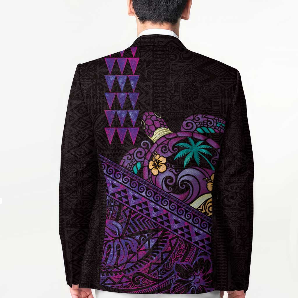 Hawaiian Abstract Sea Turtle Blazer Polynesian Tapa Art and Kakau Tattoo Purple WaterColor LT03 - Polynesian Pride