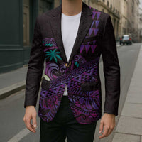 Hawaiian Abstract Sea Turtle Blazer Polynesian Tapa Art and Kakau Tattoo Purple WaterColor LT03 - Polynesian Pride