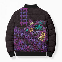 Hawaiian Abstract Sea Turtle Bomber Puffer Jacket Polynesian Tapa Art and Kakau Tattoo Purple WaterColor LT03 - Polynesian Pride