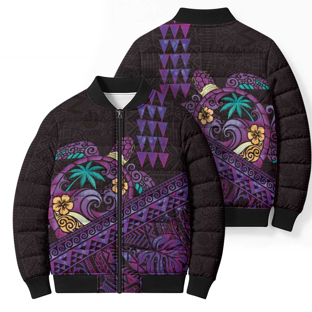 Hawaiian Abstract Sea Turtle Bomber Puffer Jacket Polynesian Tapa Art and Kakau Tattoo Purple WaterColor LT03 - Polynesian Pride