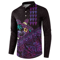 Hawaiian Abstract Sea Turtle Button Sweatshirt Polynesian Tapa Art and Kakau Tattoo Purple WaterColor LT03 - Polynesian Pride