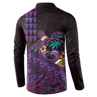 Hawaiian Abstract Sea Turtle Button Sweatshirt Polynesian Tapa Art and Kakau Tattoo Purple WaterColor LT03 - Polynesian Pride