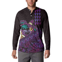 Hawaiian Abstract Sea Turtle Button Sweatshirt Polynesian Tapa Art and Kakau Tattoo Purple WaterColor LT03 - Polynesian Pride