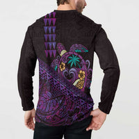 Hawaiian Abstract Sea Turtle Button Sweatshirt Polynesian Tapa Art and Kakau Tattoo Purple WaterColor LT03 - Polynesian Pride