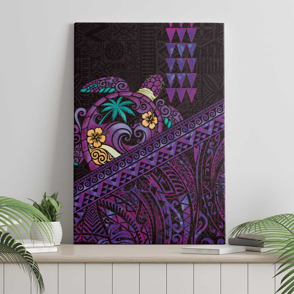Hawaiian Abstract Sea Turtle Canvas Wall Art Polynesian Tapa Art and Kakau Tattoo Purple WaterColor LT03 - Polynesian Pride
