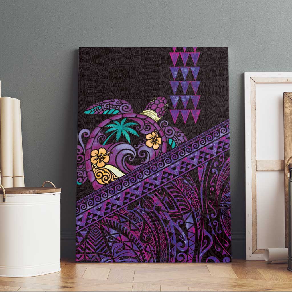 Hawaiian Abstract Sea Turtle Canvas Wall Art Polynesian Tapa Art and Kakau Tattoo Purple WaterColor LT03 - Polynesian Pride