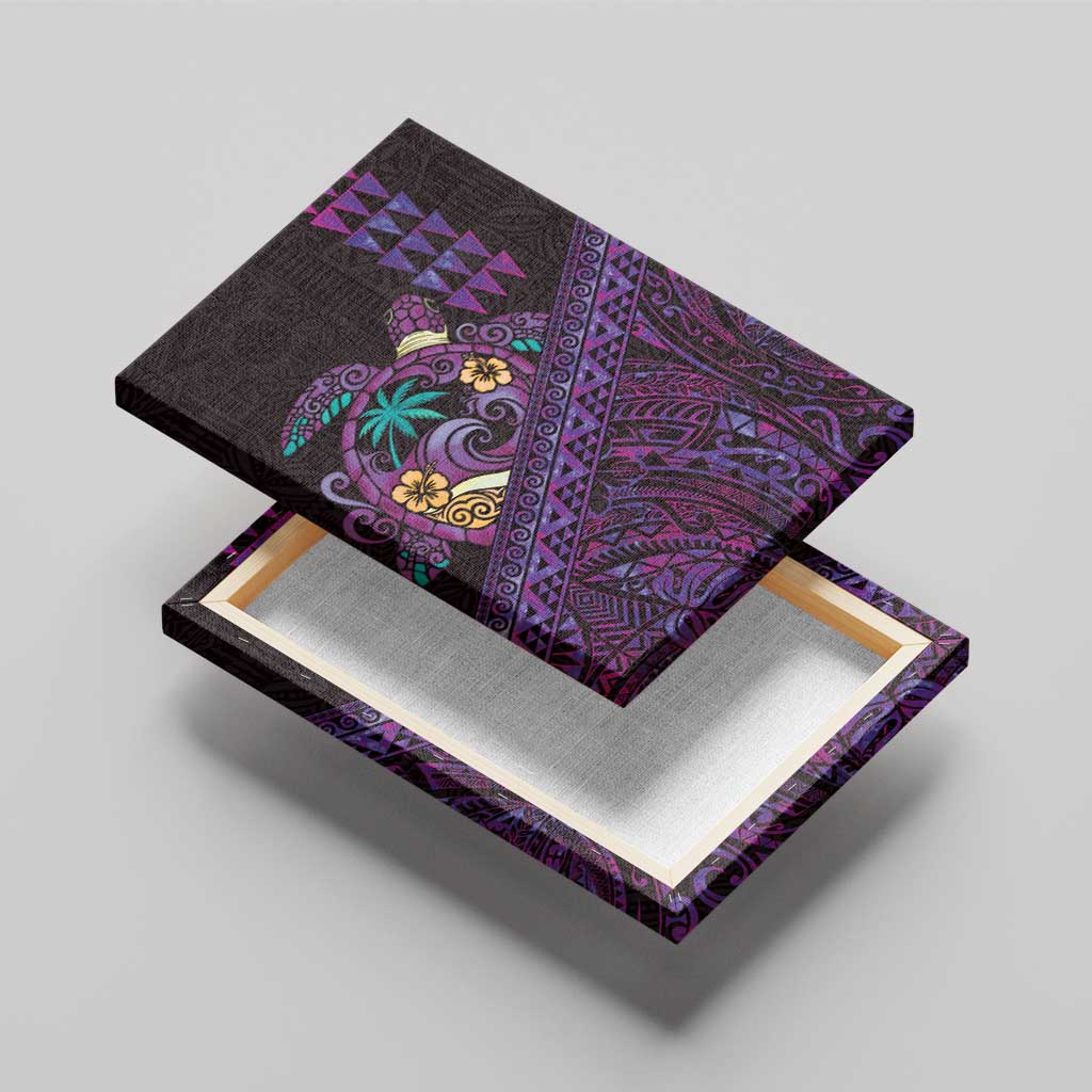 Hawaiian Abstract Sea Turtle Canvas Wall Art Polynesian Tapa Art and Kakau Tattoo Purple WaterColor LT03 - Polynesian Pride