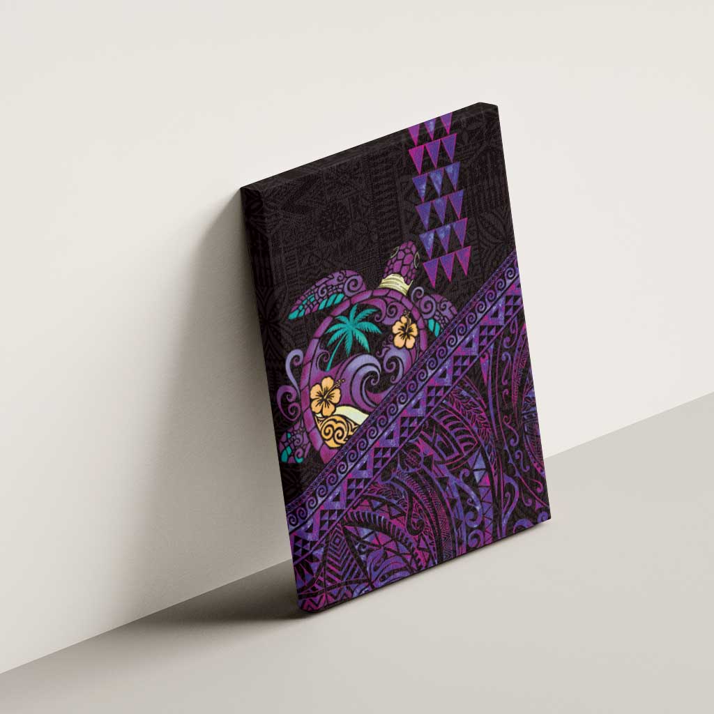 Hawaiian Abstract Sea Turtle Canvas Wall Art Polynesian Tapa Art and Kakau Tattoo Purple WaterColor LT03 - Polynesian Pride