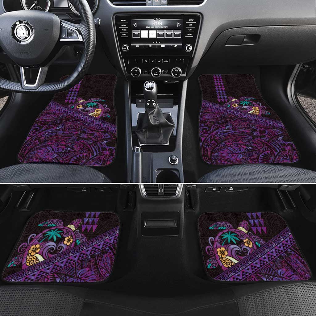 Hawaiian Abstract Sea Turtle Car Mats Polynesian Tapa Art and Kakau Tattoo Purple WaterColor LT03 Set 4pcs Black - Polynesian Pride