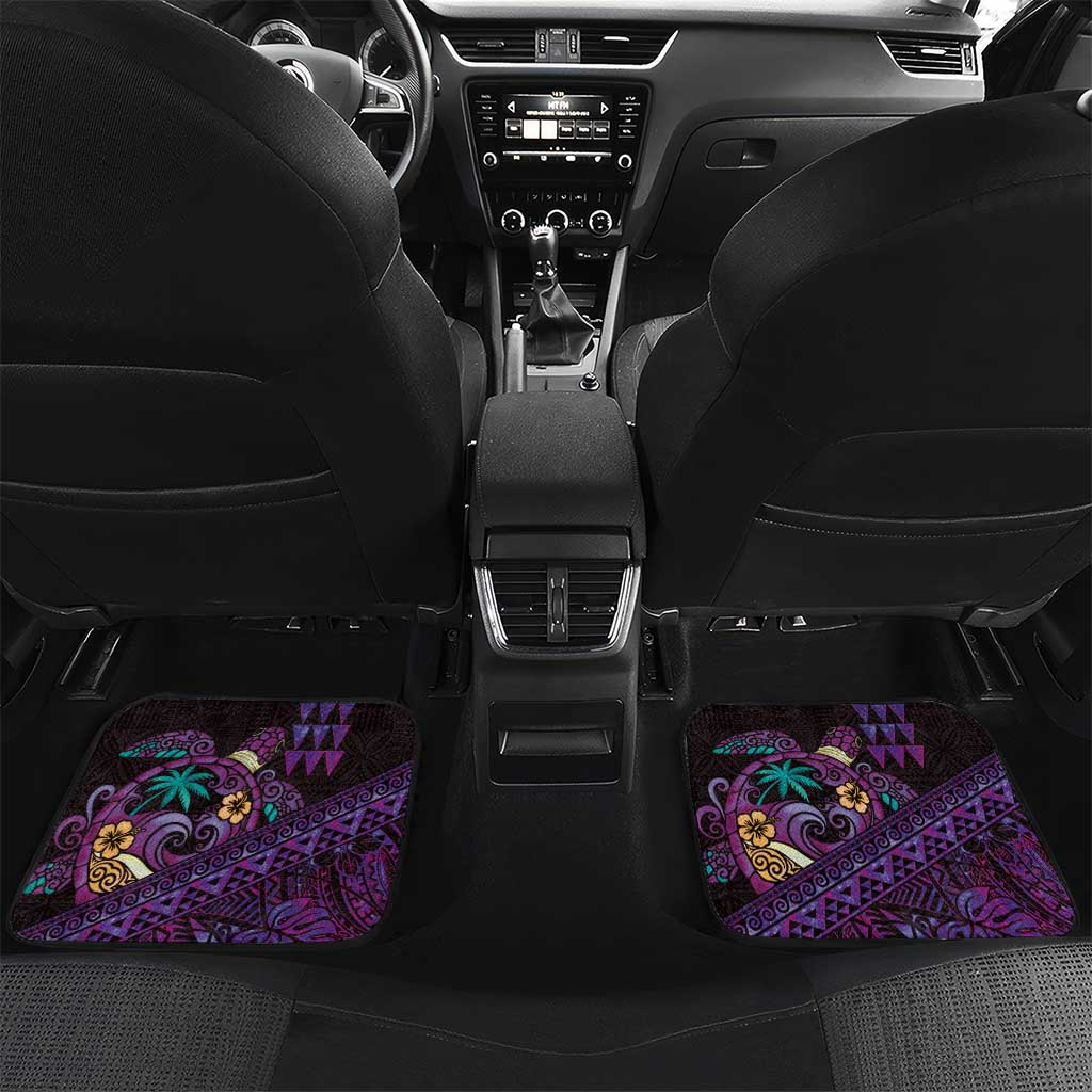 Hawaiian Abstract Sea Turtle Car Mats Polynesian Tapa Art and Kakau Tattoo Purple WaterColor LT03 Set 2pcs - Back Black - Polynesian Pride