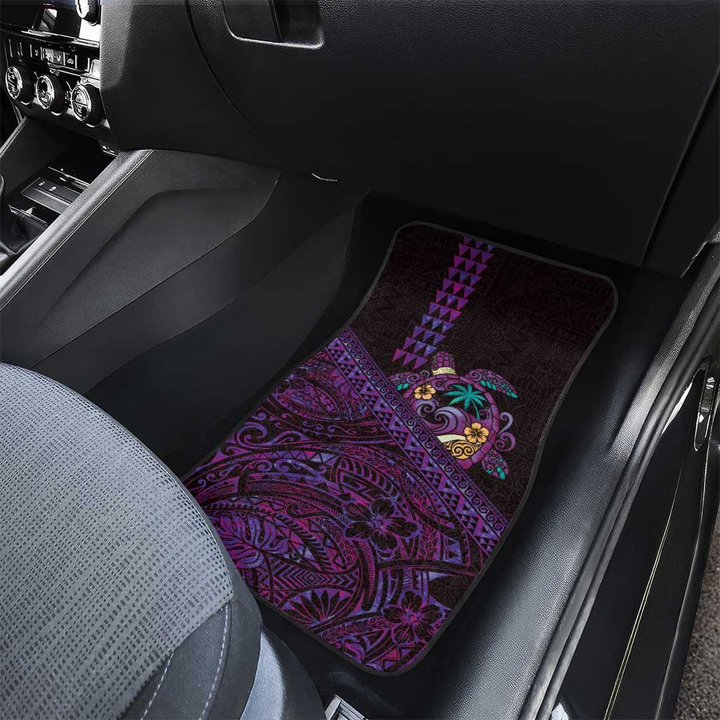 Hawaiian Abstract Sea Turtle Car Mats Polynesian Tapa Art and Kakau Tattoo Purple WaterColor LT03 - Polynesian Pride